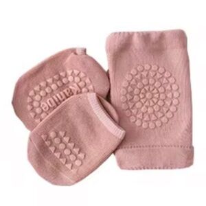 Pink Baby Non-Slip Socks and Knee Pads Set